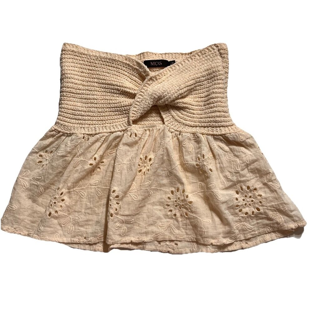 Micas Knot Front Knit Embroidered Tube Top XS